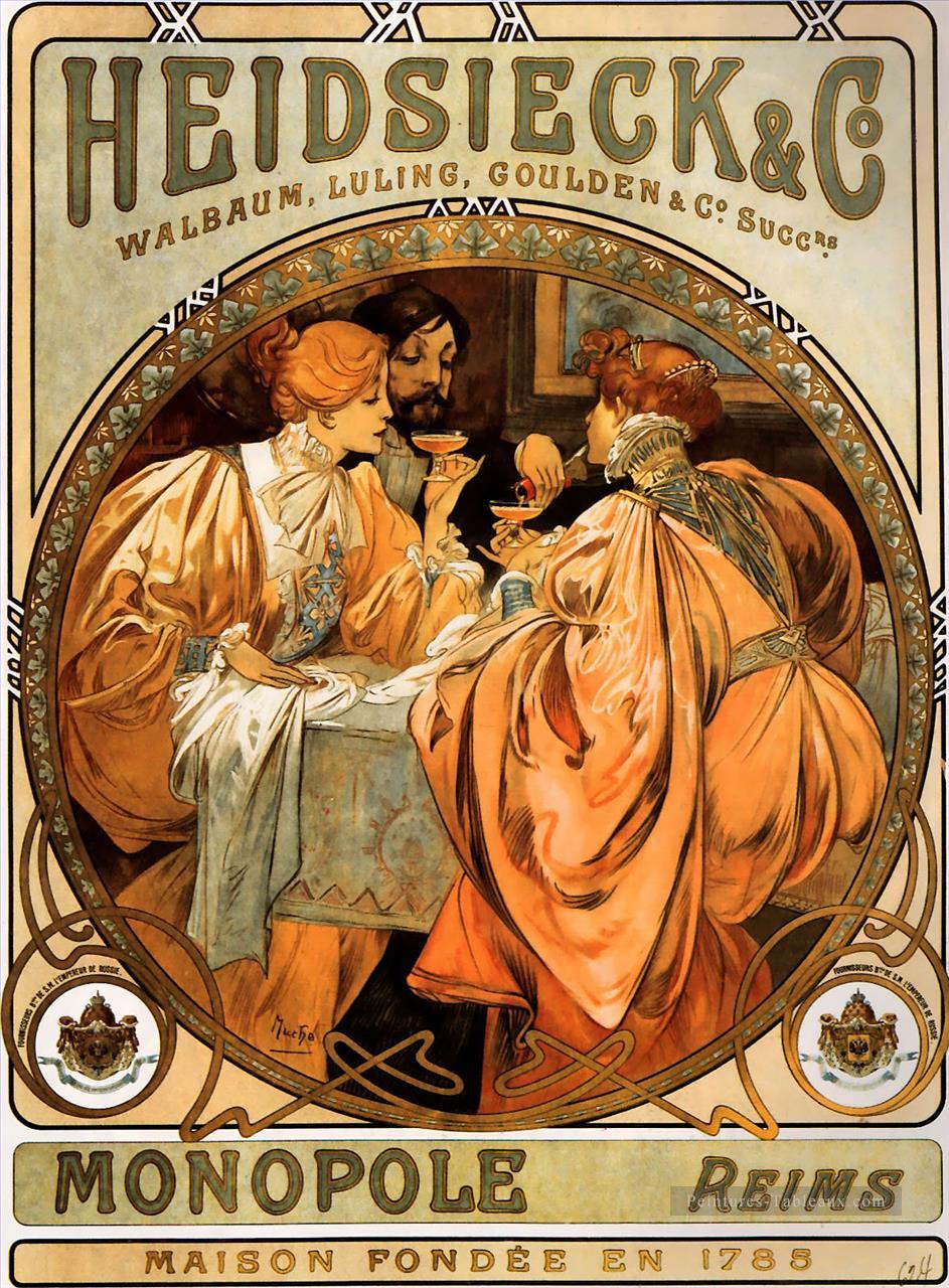 Heidsieck et Co 1901 Art Nouveau tchèque Alphonse Mucha Peintures à l'huile
